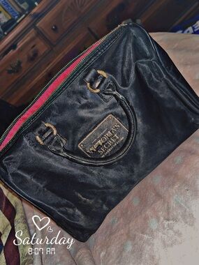 Victorias Secret Black Nylon Cosmetic Bag with Pink Trim
